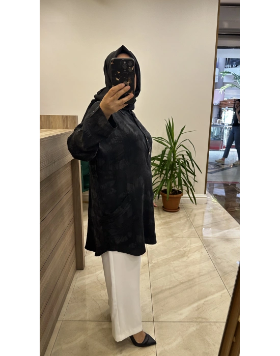 İnvee 7109 Çiçek Desenli Tunik Siyah