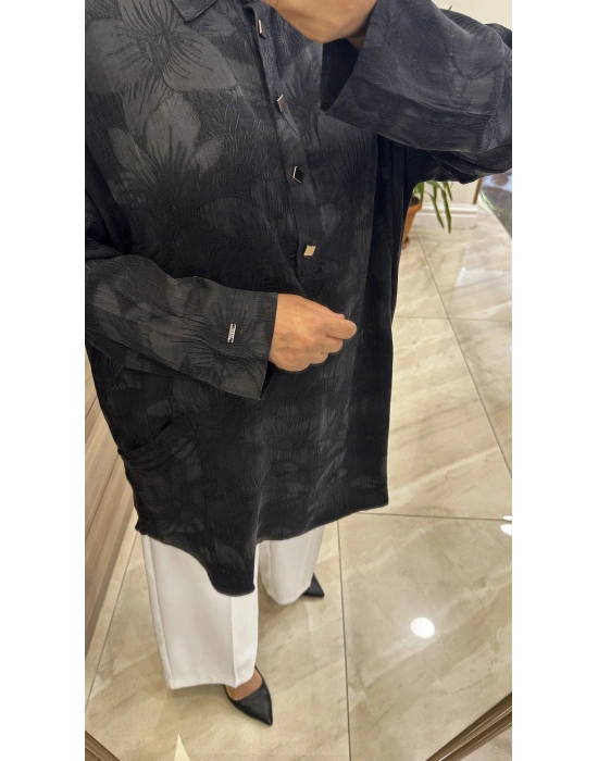 İnvee 7109 Çiçek Desenli Tunik Siyah