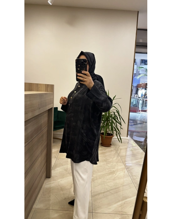 İnvee 7109 Çiçek Desenli Tunik Siyah