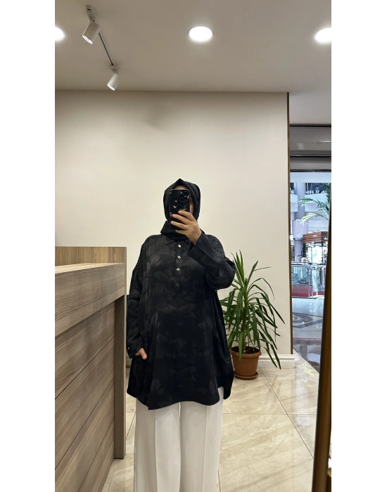 İnvee 7109 Çiçek Desenli Tunik Siyah