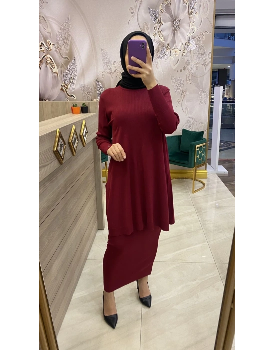 İnvee Merserize Etek Bordo