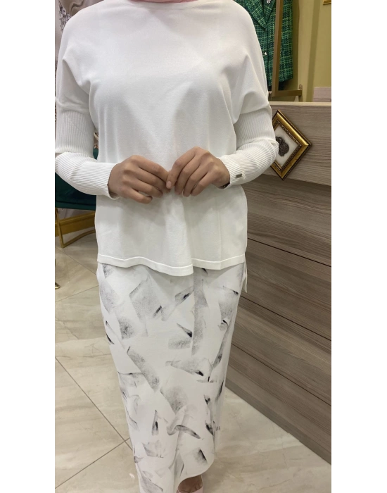 İnvee Merserize Etek Ekru-Siyah