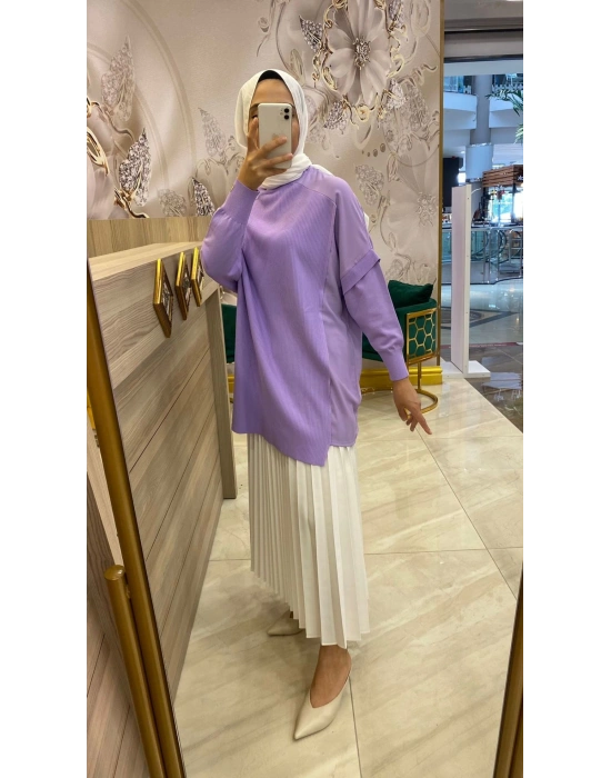 İnvee Omzu Şifonlu Tunik Eflatun 6250