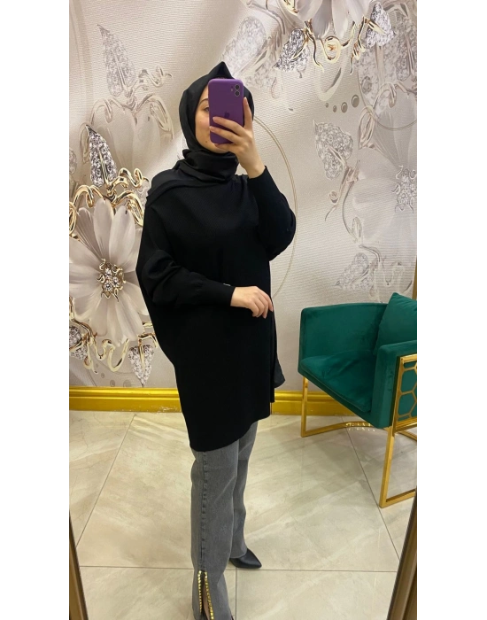 İnvee Omzu Şifonlu Tunik Siyah 6250