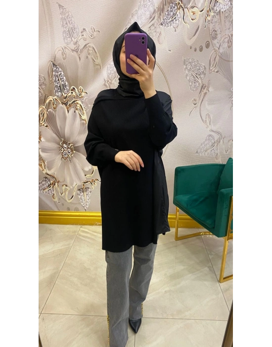 İnvee Omzu Şifonlu Tunik Siyah 6250