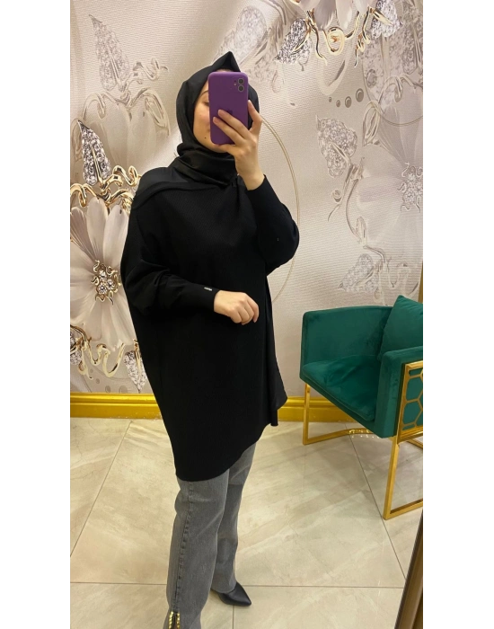 İnvee Omzu Şifonlu Tunik Siyah 6250