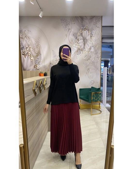 İnvee Pliseli Etek Bordo