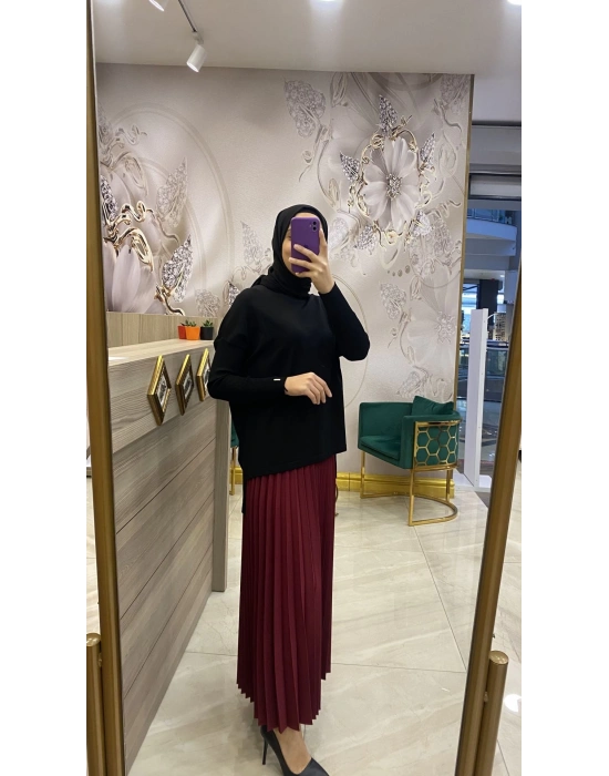 İnvee Pliseli Etek Bordo