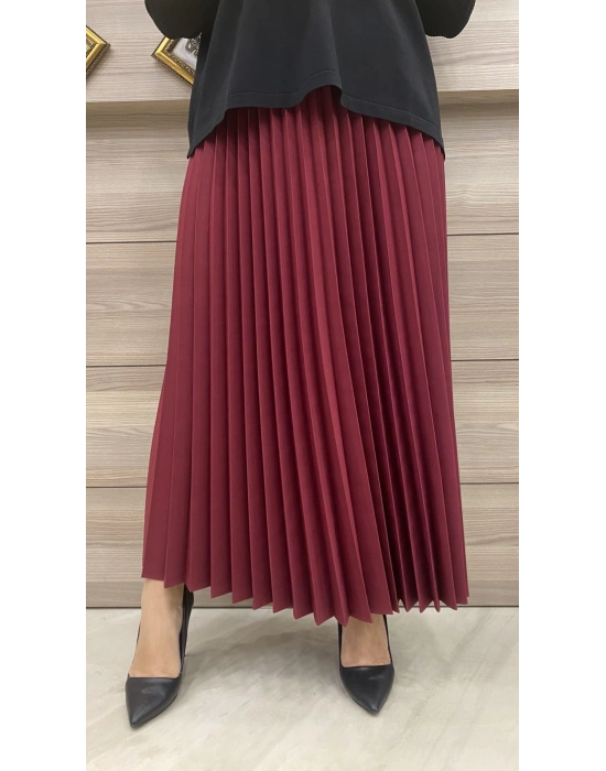 İnvee Pliseli Etek Bordo