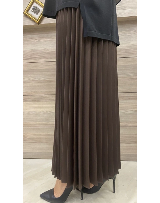 İnvee Pliseli Etek Kahverengi