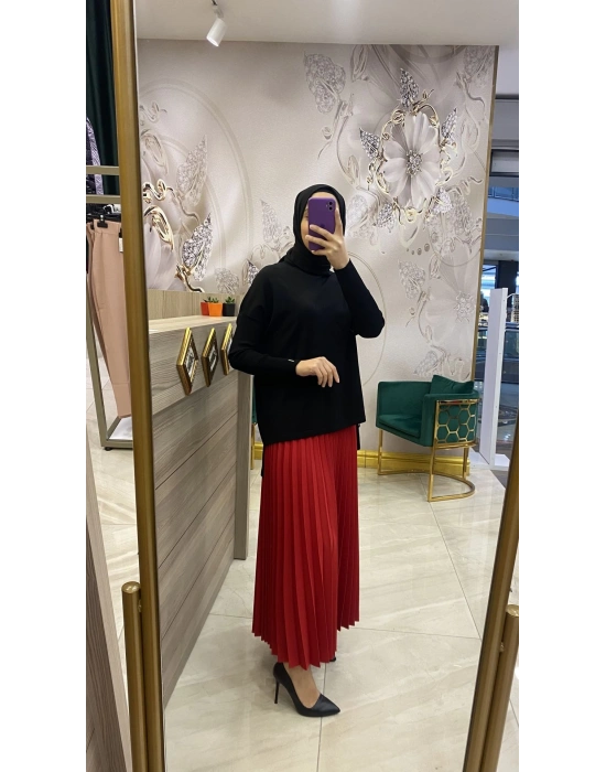 İnvee Pliseli Etek Kırmızı