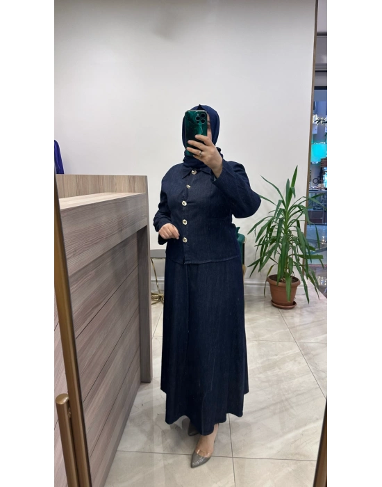 Magazin 7478 Koyu Denim Etekli Takım