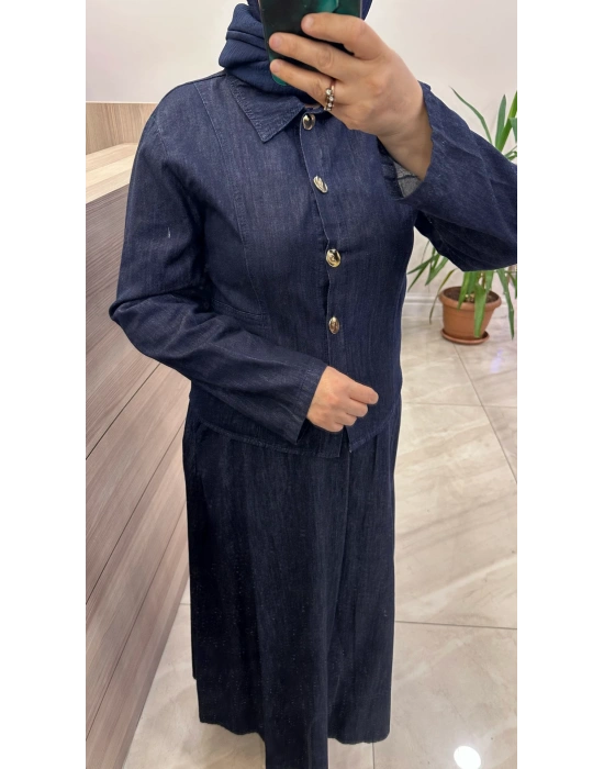 Magazin 7478 Koyu Denim Etekli Takım