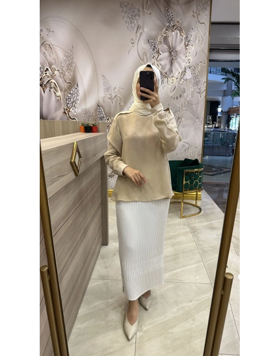 Misswhence Pliseli Etek ekru