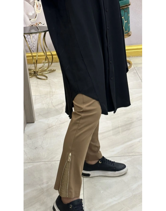 Misswhence Yandan Fermuarlı Pantolon Taba