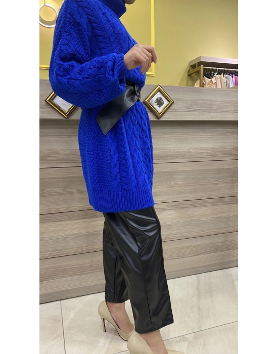 NİQOZZA CUİR BELİ LASTİKLİ DERİ PANTOLON SİYAH