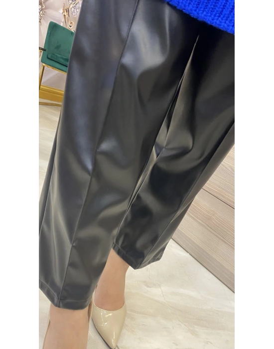 NİQOZZA CUİR BELİ LASTİKLİ DERİ PANTOLON SİYAH