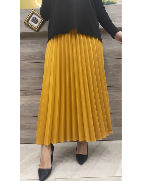 Niqozza Pliseli Etek Hardal