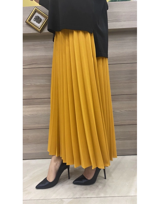 Niqozza Pliseli Etek Hardal