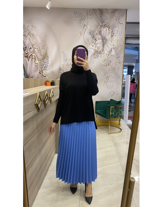 Niqozza Pliseli Etek Mavi