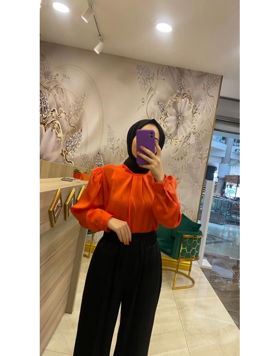NİQZZA WİM YAKASI PİLELİ BLUZ ORANJ