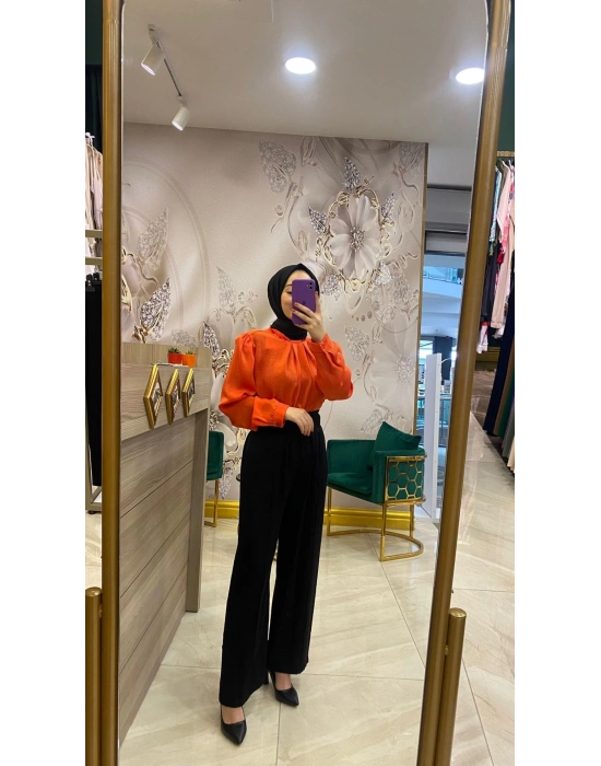 NİQZZA WİM YAKASI PİLELİ BLUZ ORANJ