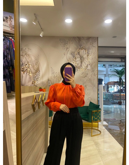 NİQZZA WİM YAKASI PİLELİ BLUZ ORANJ
