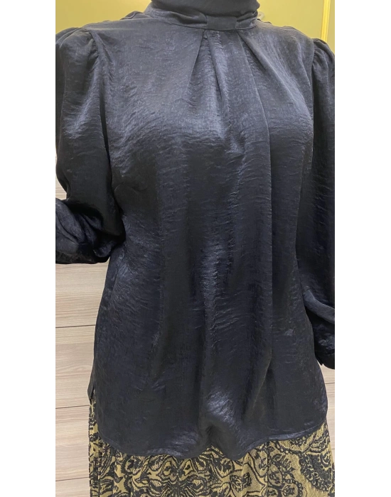 NİQZZA WİM YAKASI PİLELİ SİYAH BLUZ