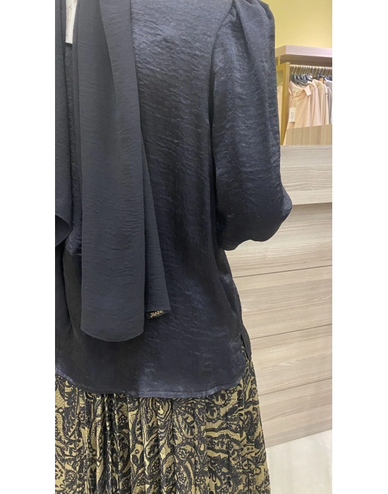 NİQZZA WİM YAKASI PİLELİ SİYAH BLUZ