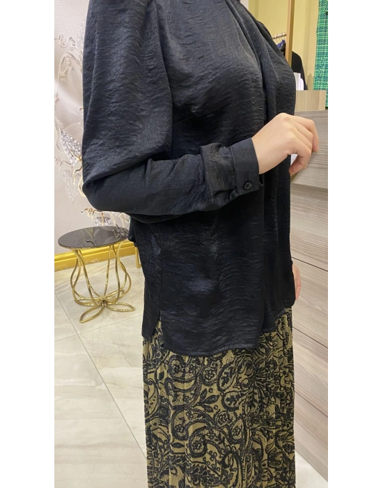 NİQZZA WİM YAKASI PİLELİ SİYAH BLUZ