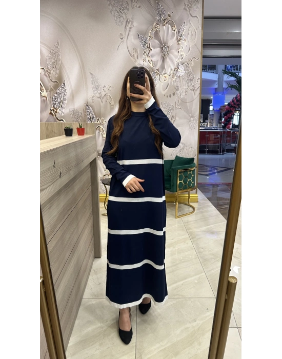 Nuss 1400 Elbise Lacivert-Ekru