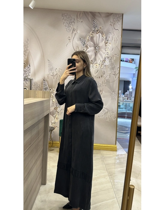 QEFFA 064 İpek Liosel Siyah Ferace