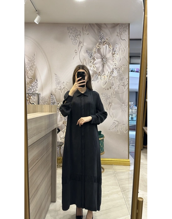 QEFFA 064 İpek Liosel Siyah Ferace