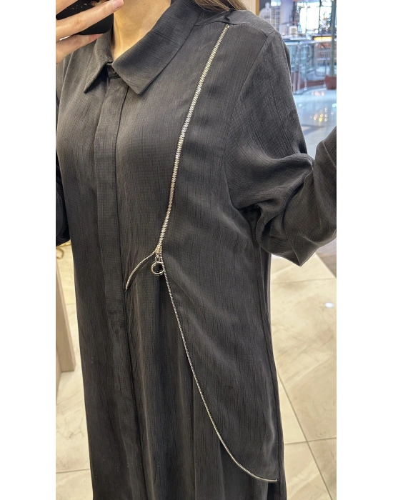 QEFFA 069 İpek Liosel Siyah Ferace Salaş Elbise