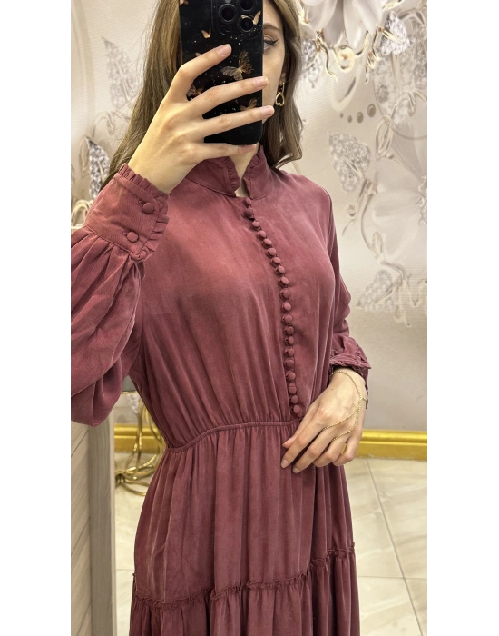 QEFFA 087 İpek Liosel Kırmızı Elbise