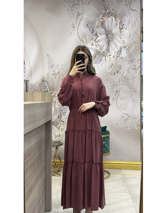 QEFFA 087 İpek Liosel Kırmızı Elbise