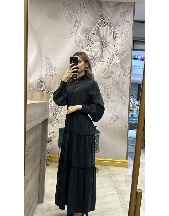 QEFFA 087 İpek Liosel Siyah Elbise