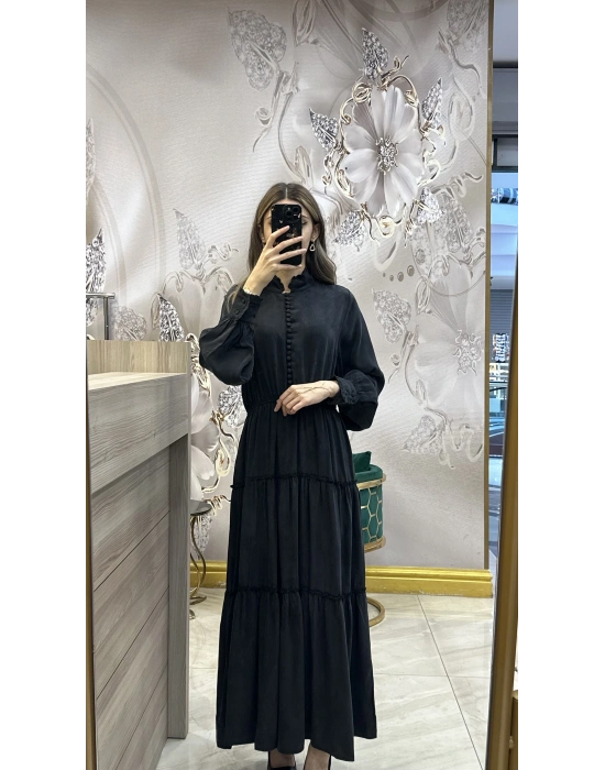 QEFFA 087 İpek Liosel Siyah Elbise