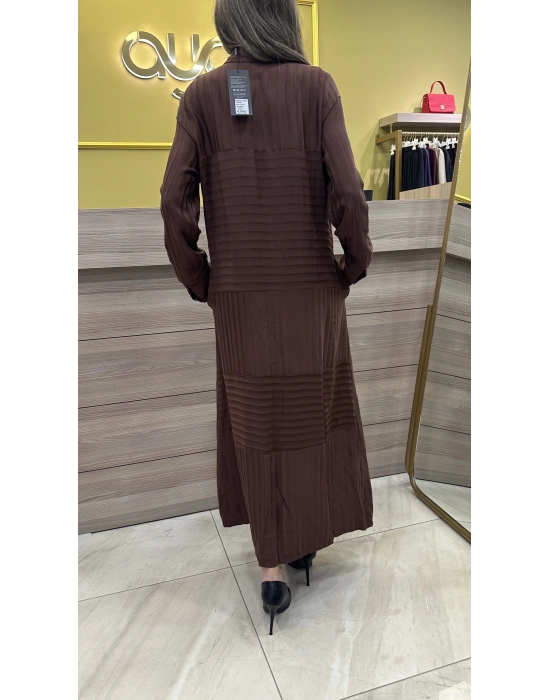 QEFFA 095 İpek Liosel Kahve Elbise Ferace
