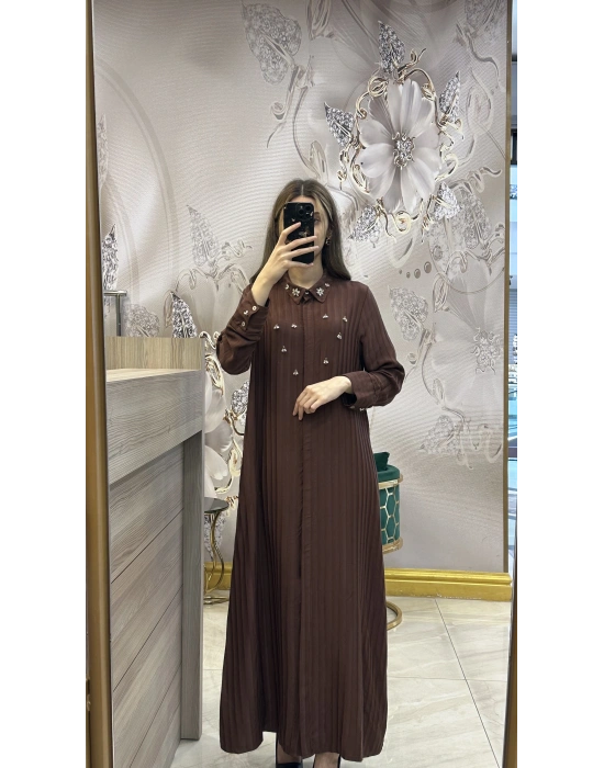 QEFFA 095 İpek Liosel Kahve Elbise Ferace