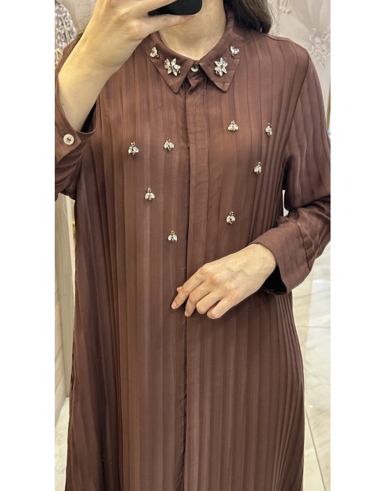 QEFFA 095 İpek Liosel Kahve Elbise Ferace