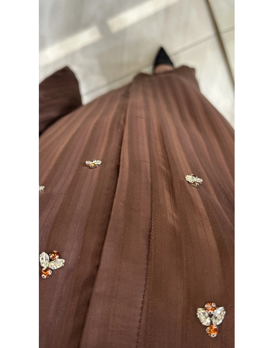 QEFFA 095 İpek Liosel Kahve Elbise Ferace