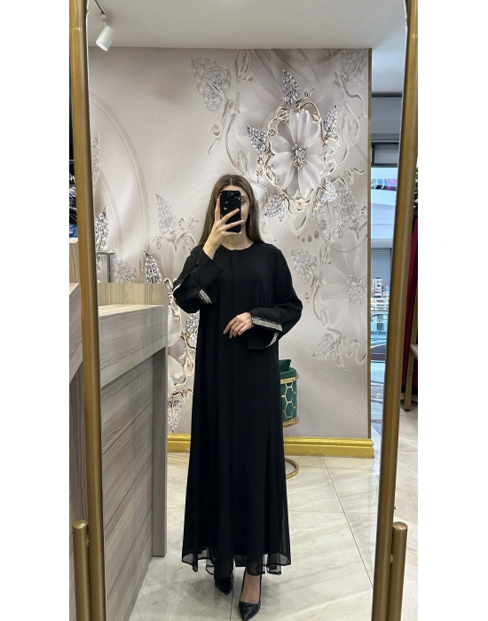 QEFFA 138 Şifon Krep Abaya Siyah