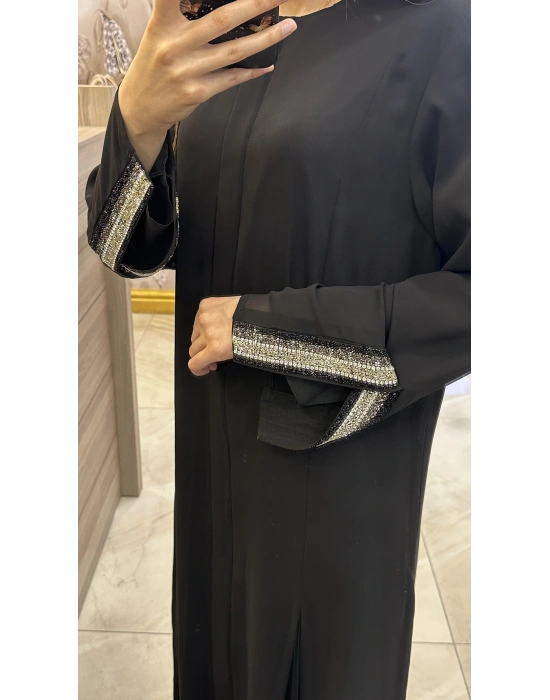 QEFFA 138 Şifon Krep Abaya Siyah