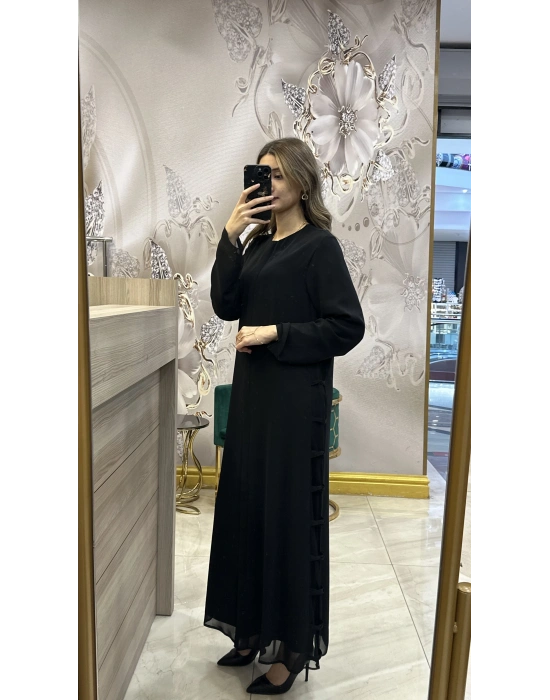 QEFFA 139 Şifon Krep Ferace Siyah