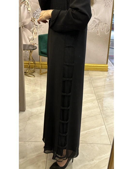 QEFFA 139 Şifon Krep Ferace Siyah