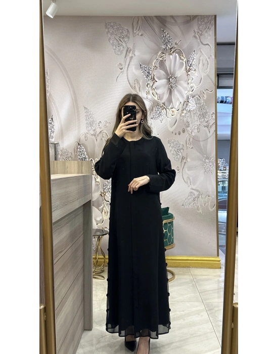 QEFFA 139 Şifon Krep Ferace Siyah