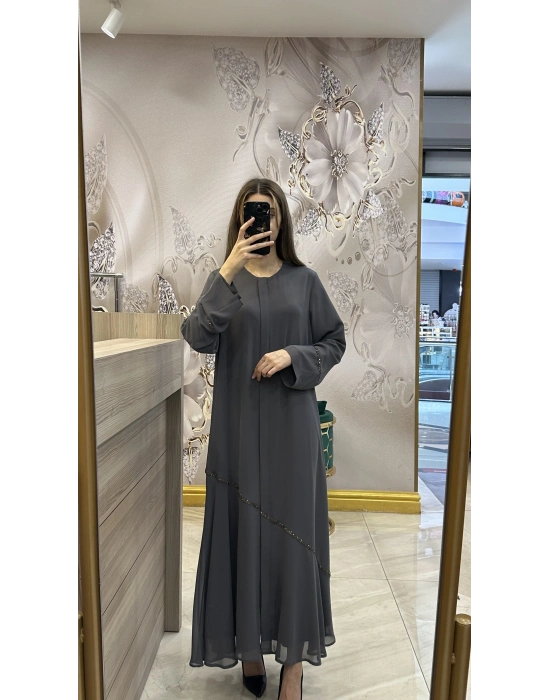 QEFFA 159 Abaya Şifon Gri