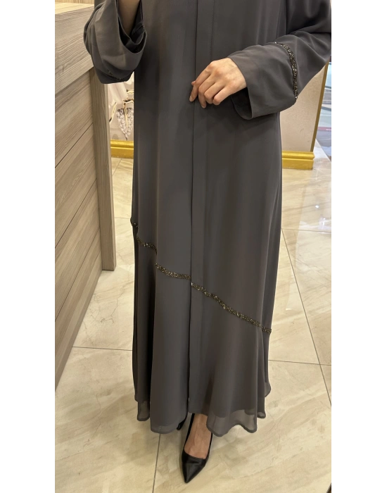 QEFFA 159 Abaya Şifon Gri