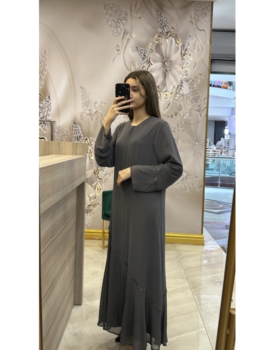 QEFFA 159 Abaya Şifon Gri